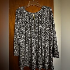 Michael Kors Black & White Printed Long Sleeve Tunic with Gold Zip